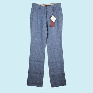 MaxMara Studio Pants Women's Size 2 Blue Chambray Ramie &Linen Straight Leg